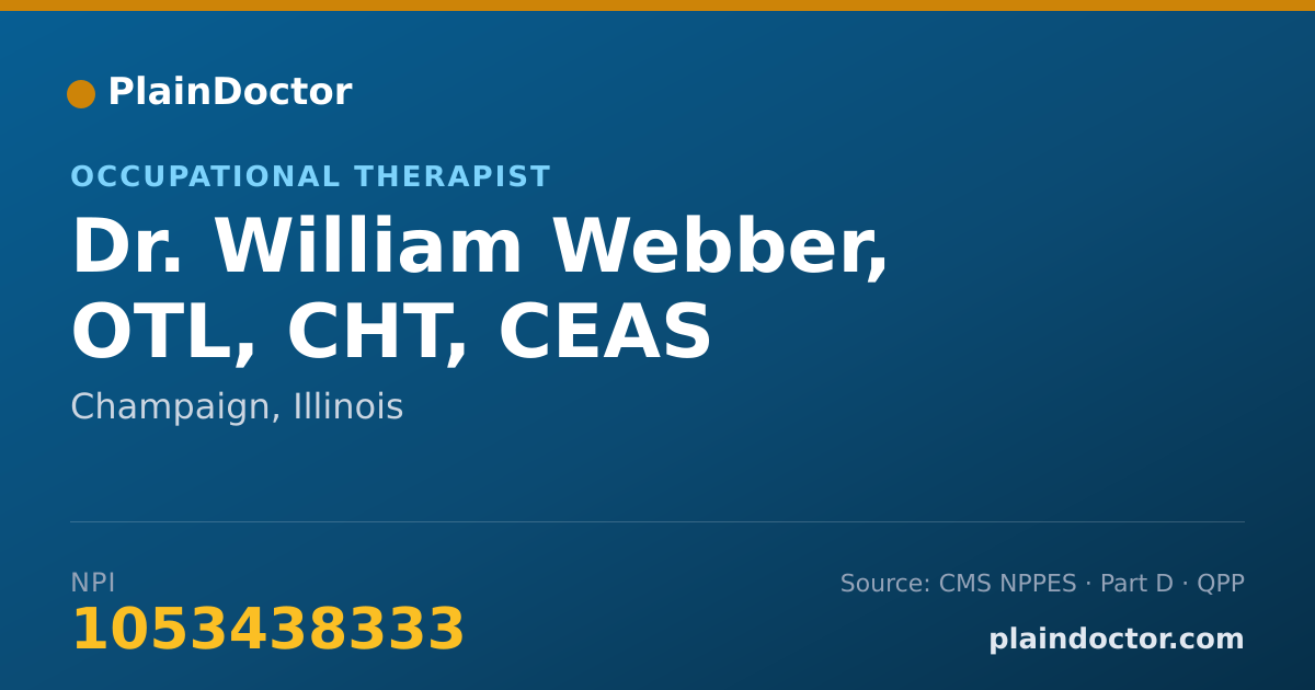 Shareable card for William Webber, OTL, CHT, CEAS - Occupational Therapist, Champaign, IL