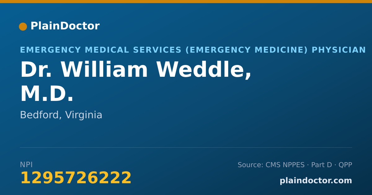 Shareable card for William Weddle, M.D. - Emergency Medical Services (Emergency Medicine) Physician, Bedford, VA