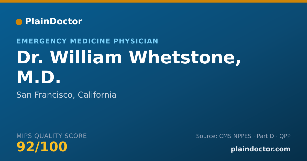 Shareable card for William Whetstone, M.D. - Emergency Medicine Physician, San Francisco, CA