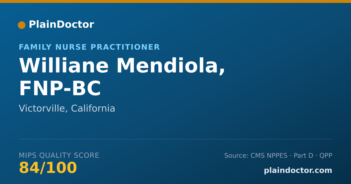 Shareable card for Williane Mendiola, FNP-BC - Family Nurse Practitioner, Victorville, CA