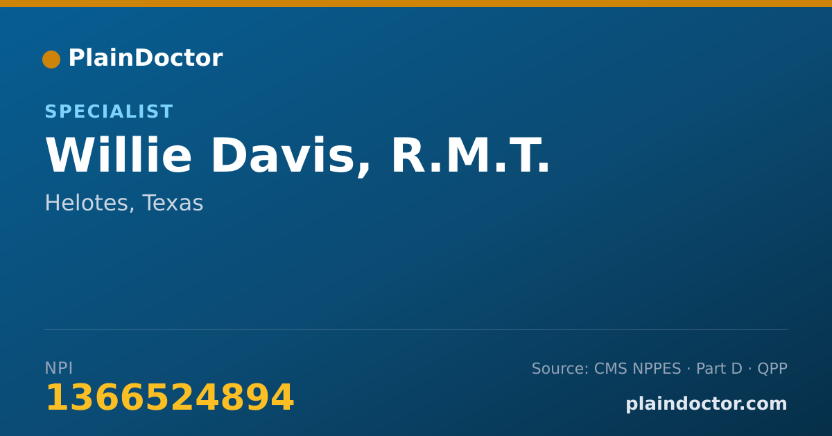 Shareable card for Willie Davis, R.M.T. - Specialist, Helotes, TX
