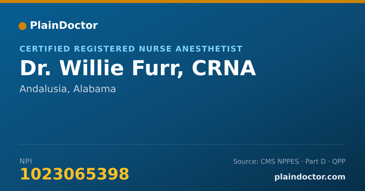 Shareable card for Willie Furr, CRNA - Certified Registered Nurse Anesthetist, Andalusia, AL