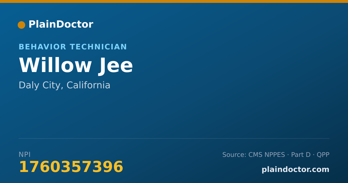Shareable card for Willow Jee - Behavior Technician, Daly City, CA