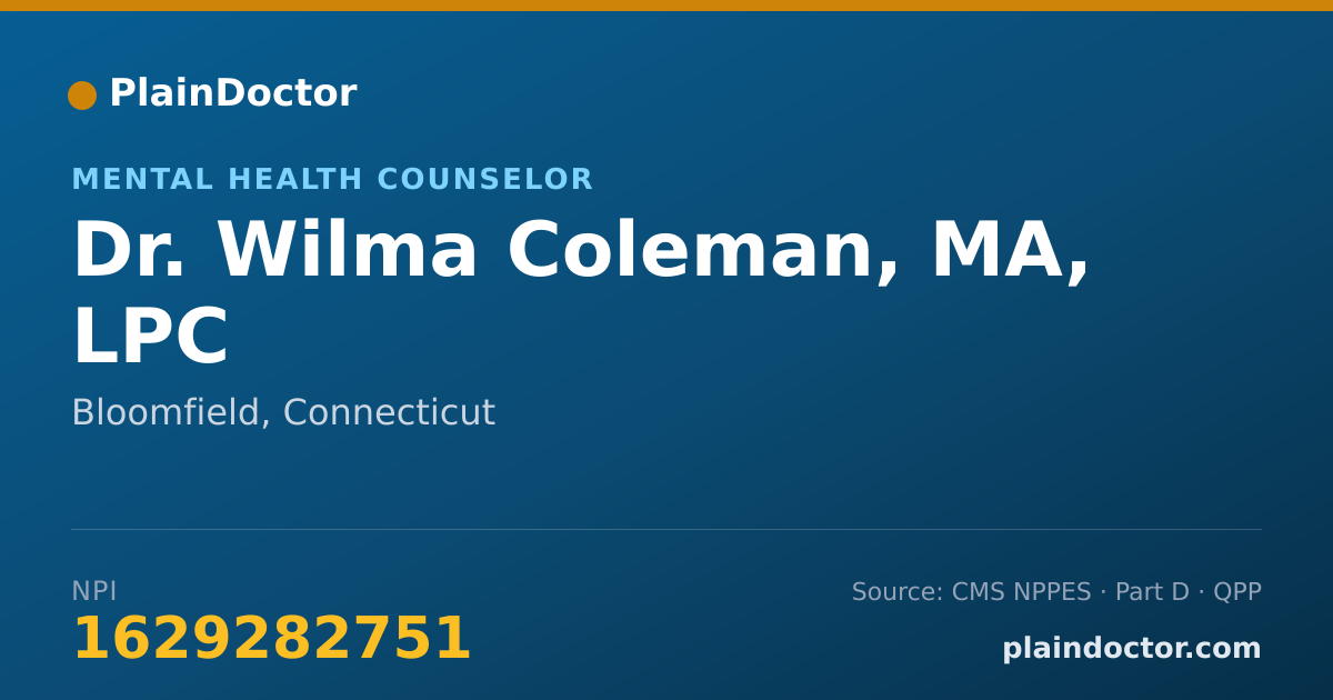 Shareable card for Wilma Coleman, MA, LPC - Mental Health Counselor, Bloomfield, CT