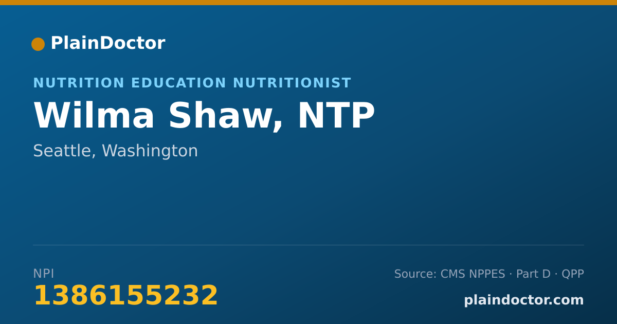 Shareable card for Wilma Shaw, NTP - Nutrition Education Nutritionist, Seattle, WA