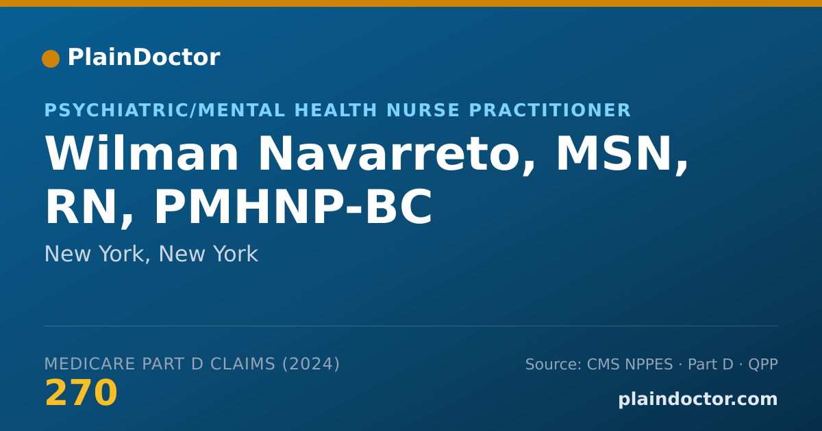 Shareable card for Wilman Navarreto, MSN, RN, PMHNP-BC - Psychiatric/Mental Health Nurse Practitioner, New York, NY