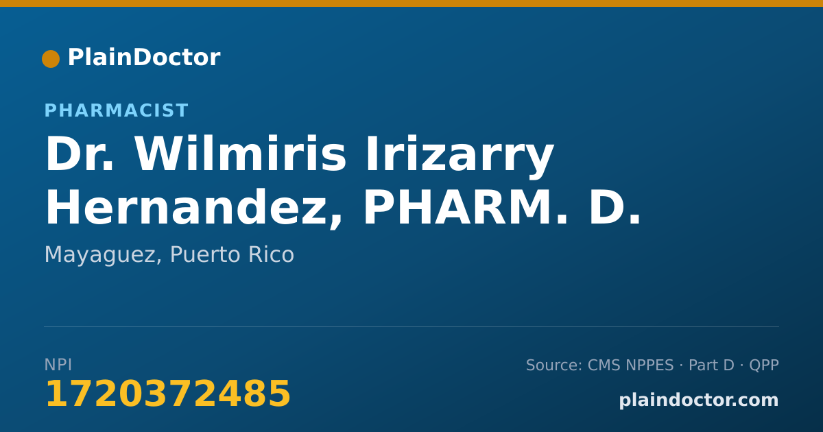 Shareable card for Wilmiris Irizarry Hernandez, PHARM. D. - Pharmacist, Mayaguez, PR