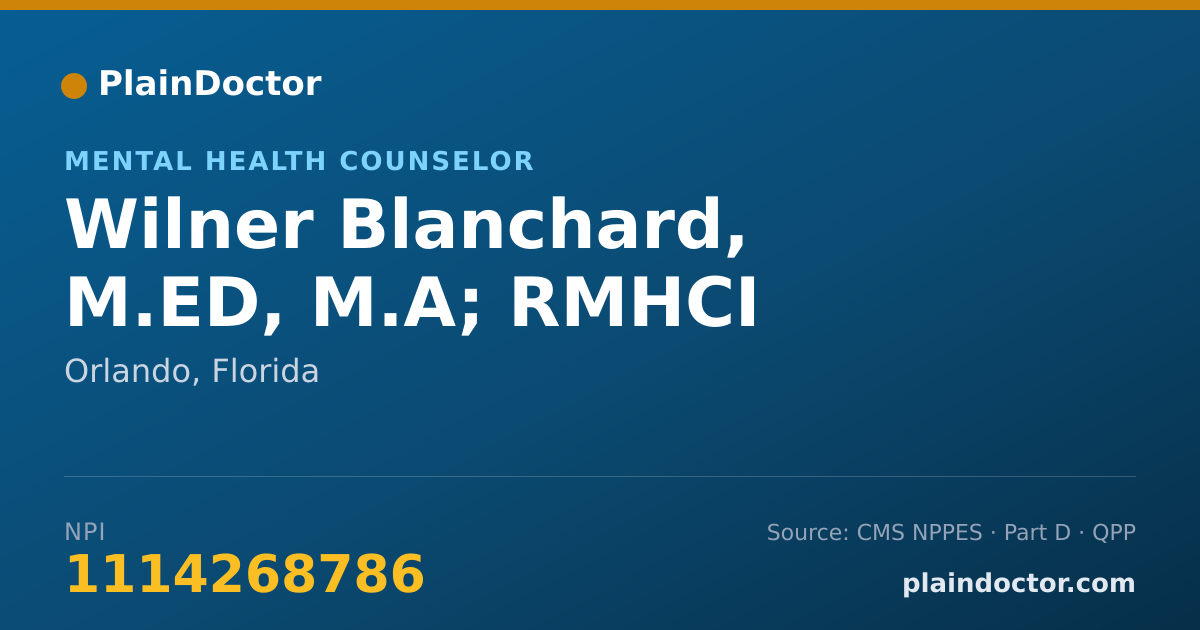 Shareable card for Wilner Blanchard, M.ED, M.A; RMHCI - Mental Health Counselor, Orlando, FL