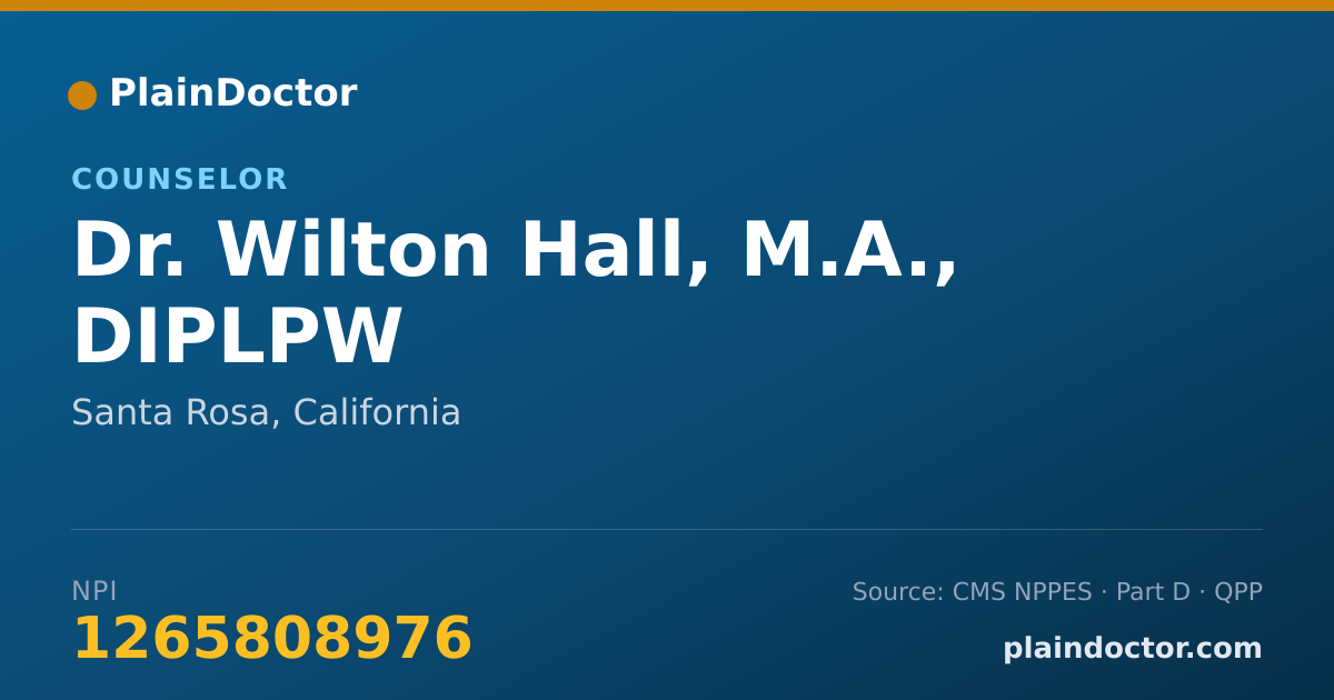 Shareable card for Wilton Hall, M.A., DIPLPW - Counselor, Santa Rosa, CA