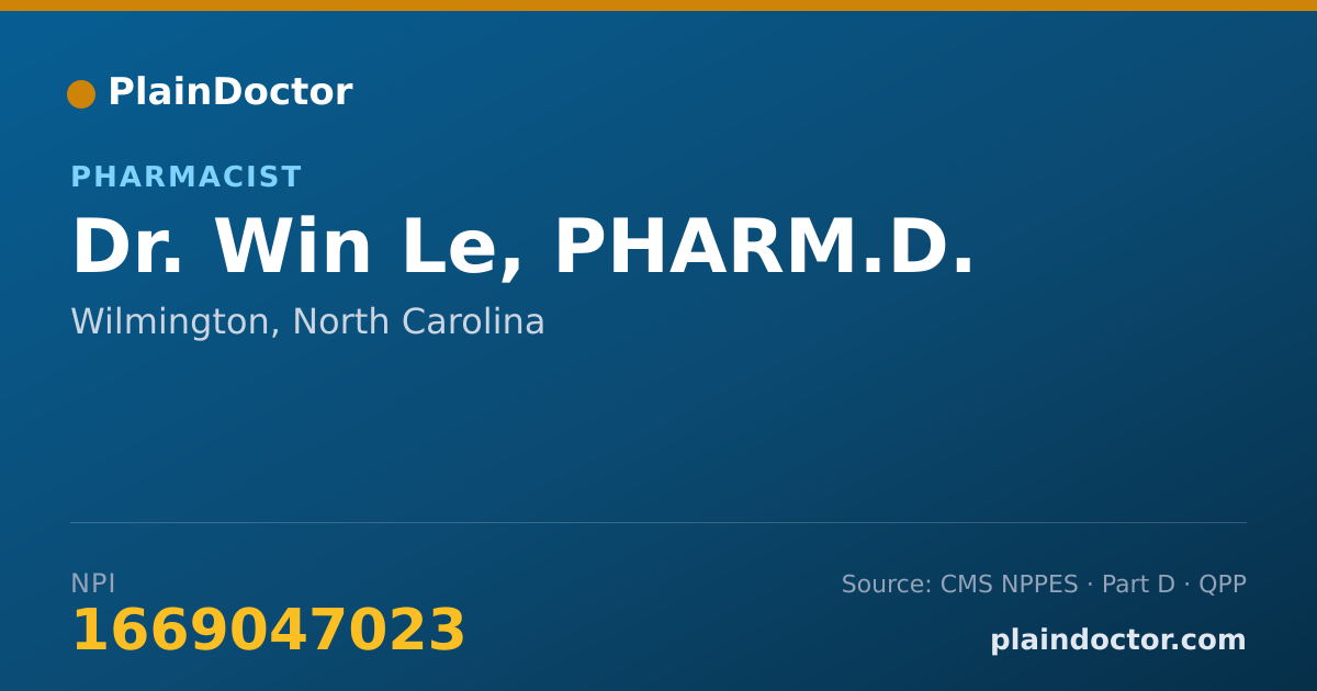 Shareable card for Win Le, PHARM.D. - Pharmacist, Wilmington, NC