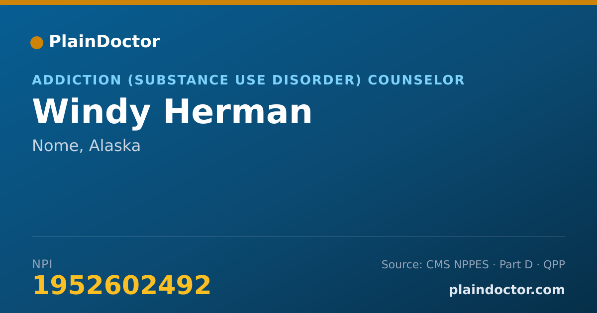 Shareable card for Windy Herman - Addiction (Substance Use Disorder) Counselor, Nome, AK