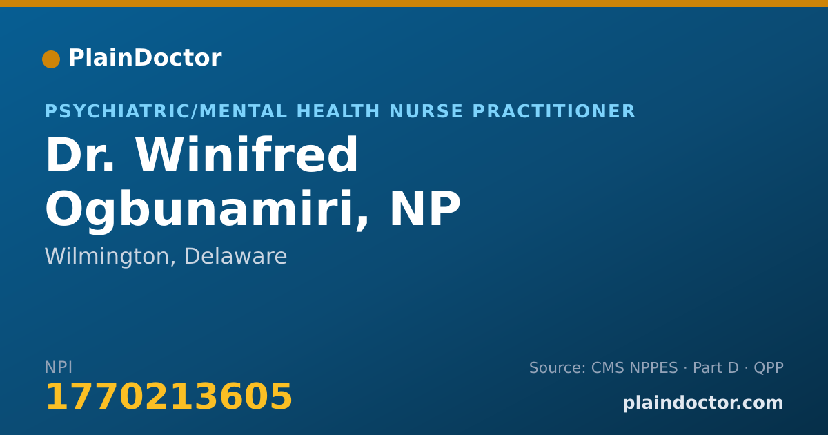 Shareable card for Winifred Ogbunamiri, NP - Psychiatric/Mental Health Nurse Practitioner, Wilmington, DE