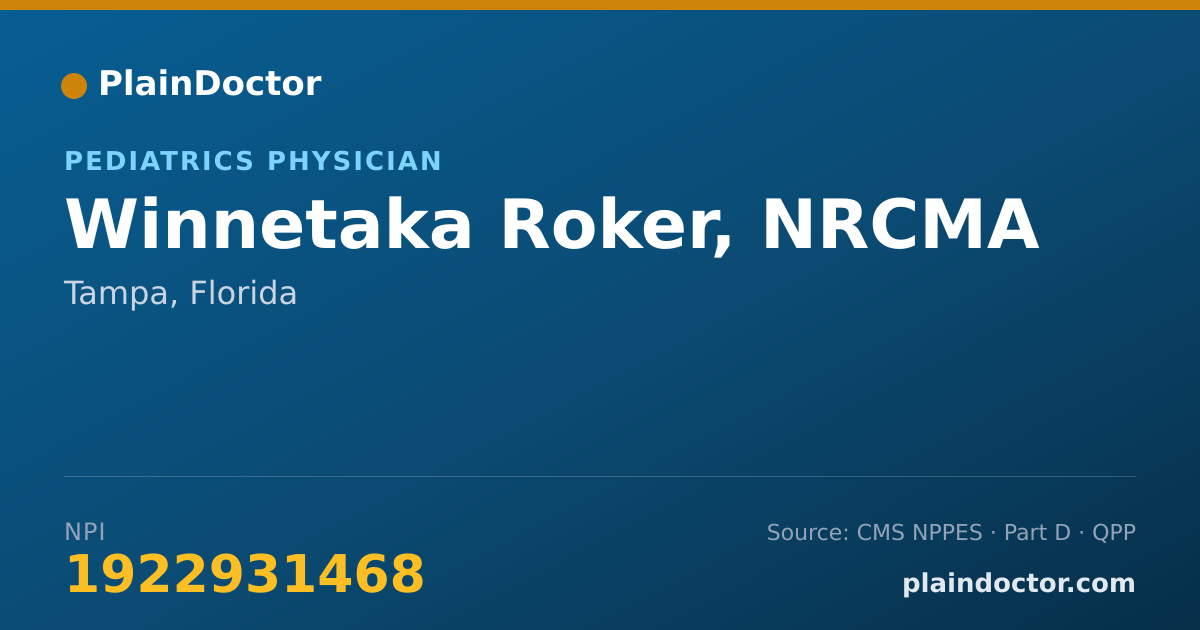 Shareable card for Winnetaka Roker, NRCMA - Pediatrics Physician, Tampa, FL