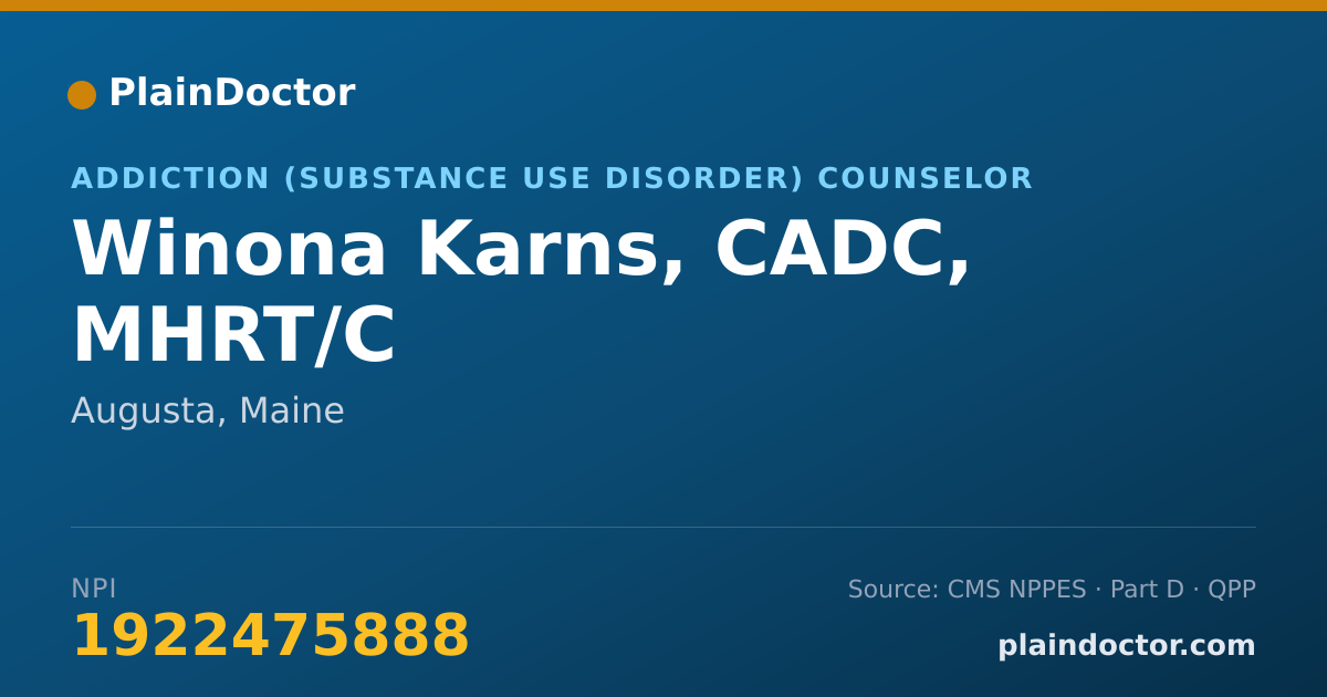 Shareable card for Winona Karns, CADC, MHRT/C - Addiction (Substance Use Disorder) Counselor, Augusta, ME