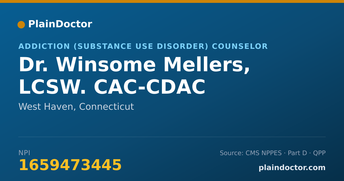 Shareable card for Winsome Mellers, LCSW. CAC-CDAC - Addiction (Substance Use Disorder) Counselor, West Haven, CT