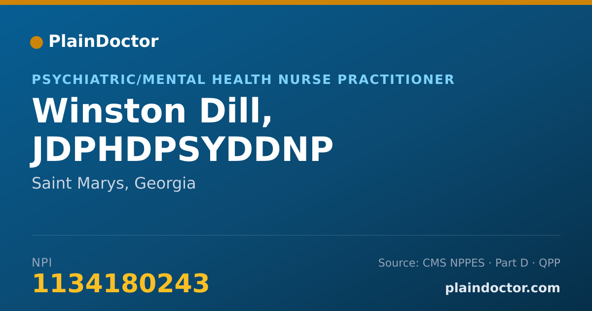 Shareable card for Winston Dill, JDPHDPSYDDNP - Psychiatric/Mental Health Nurse Practitioner, Saint Marys, GA