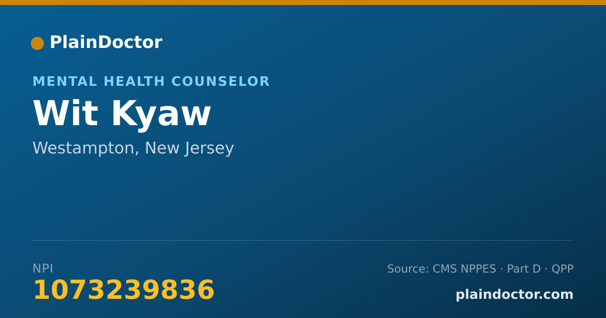 Shareable card for Wit Kyaw - Mental Health Counselor, Westampton, NJ