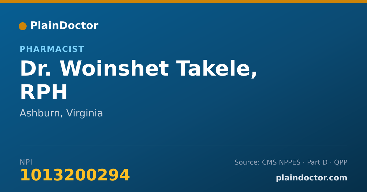 Shareable card for Woinshet Takele, RPH - Pharmacist, Ashburn, VA