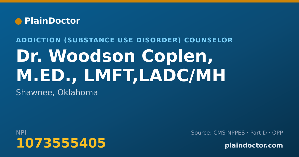 Shareable card for Woodson Coplen, M.ED., LMFT,LADC/MH - Addiction (Substance Use Disorder) Counselor, Shawnee, OK