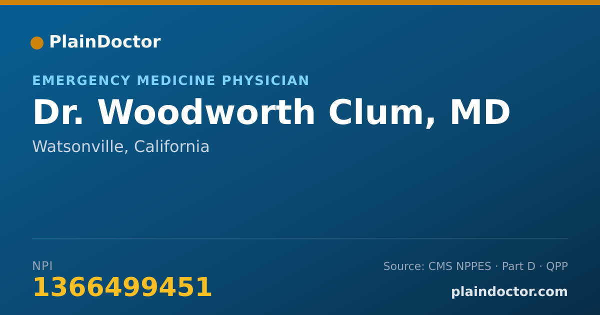 Shareable card for Woodworth Clum, MD - Emergency Medicine Physician, Watsonville, CA