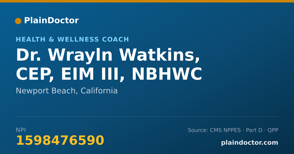 Shareable card for Wrayln Watkins, CEP, EIM III, NBHWC - Health & Wellness Coach, Newport Beach, CA