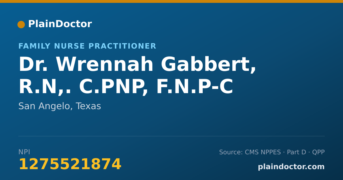 Shareable card for Wrennah Gabbert, R.N,. C.PNP, F.N.P-C - Family Nurse Practitioner, San Angelo, TX