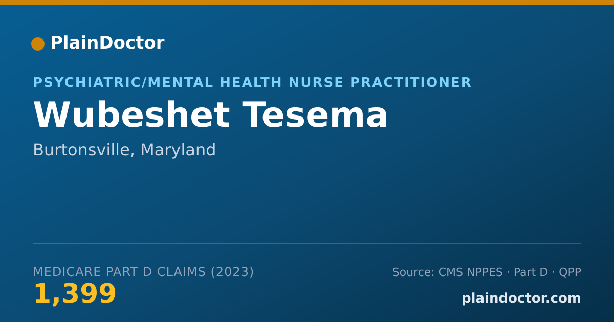 Shareable card for Wubeshet Tesema - Psychiatric/Mental Health Nurse Practitioner, Burtonsville, MD
