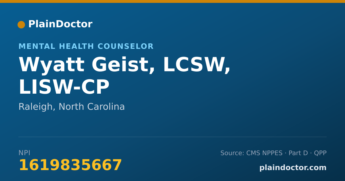 Shareable card for Wyatt Geist, LCSW, LISW-CP - Mental Health Counselor, Raleigh, NC