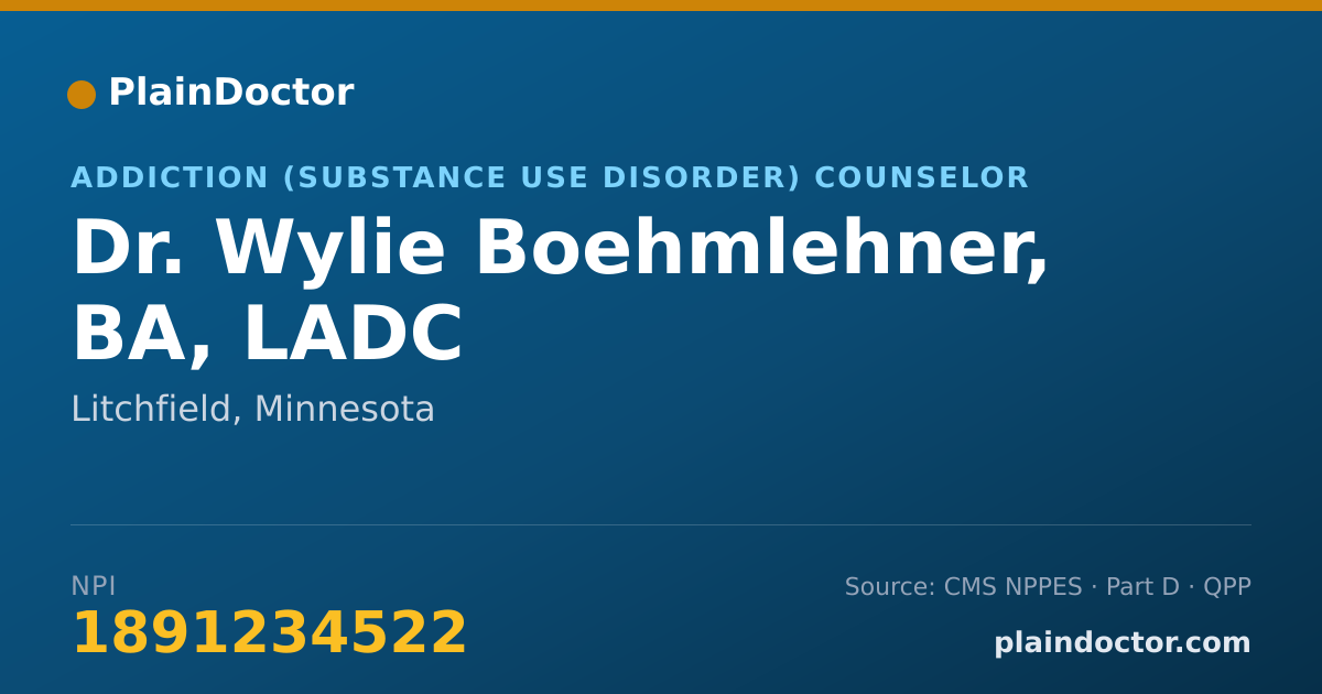 Shareable card for Wylie Boehmlehner, BA, LADC - Addiction (Substance Use Disorder) Counselor, Litchfield, MN