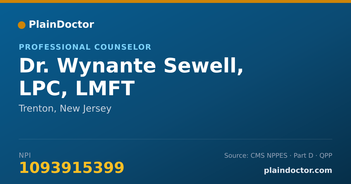 Shareable card for Wynante Sewell, LPC, LMFT - Professional Counselor, Trenton, NJ