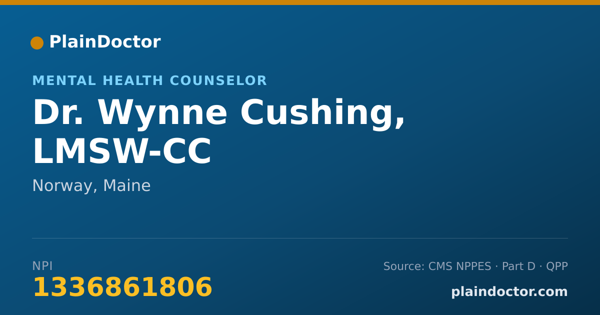 Shareable card for Wynne Cushing, LMSW-CC - Mental Health Counselor, Norway, ME