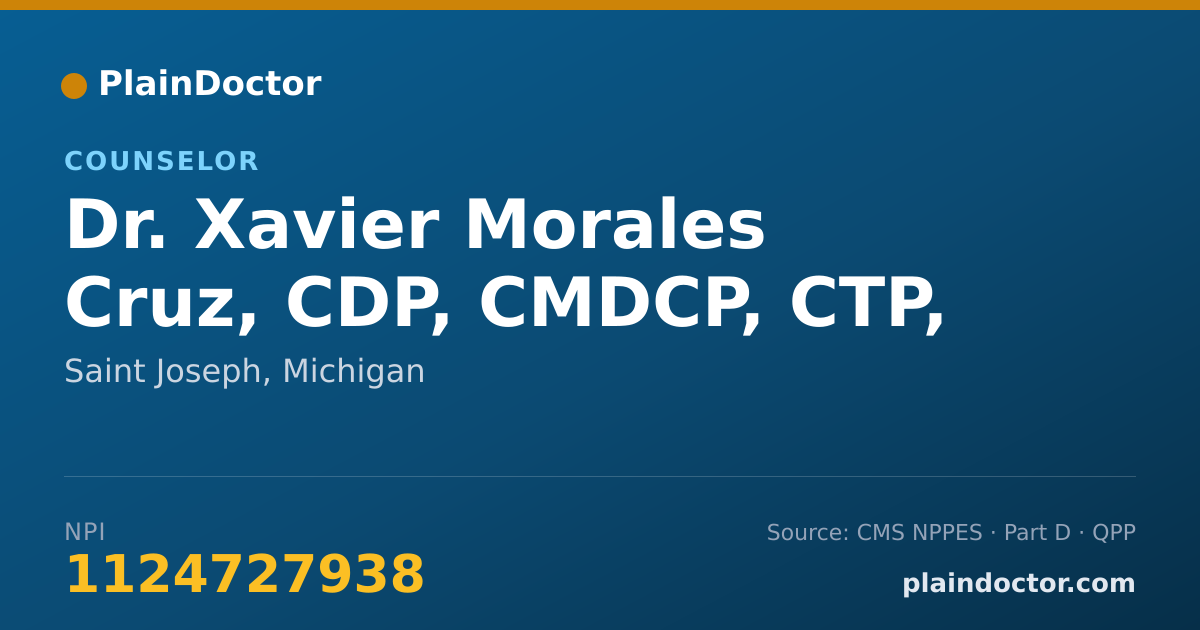 Shareable card for Xavier Morales Cruz, CDP, CMDCP, CTP, BCC - Counselor, Saint Joseph, MI