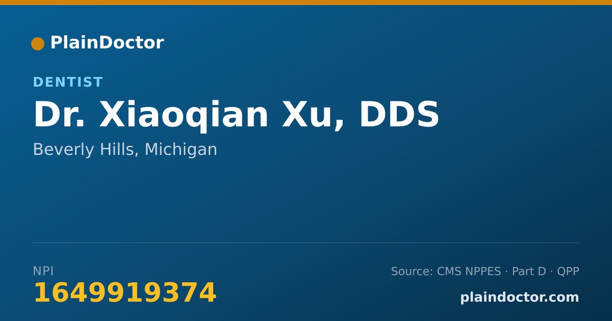 Shareable card for Xiaoqian Xu, DDS - Dentist, Beverly Hills, MI