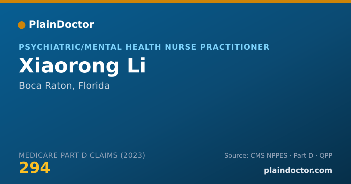 Shareable card for Xiaorong Li - Psychiatric/Mental Health Nurse Practitioner, Boca Raton, FL