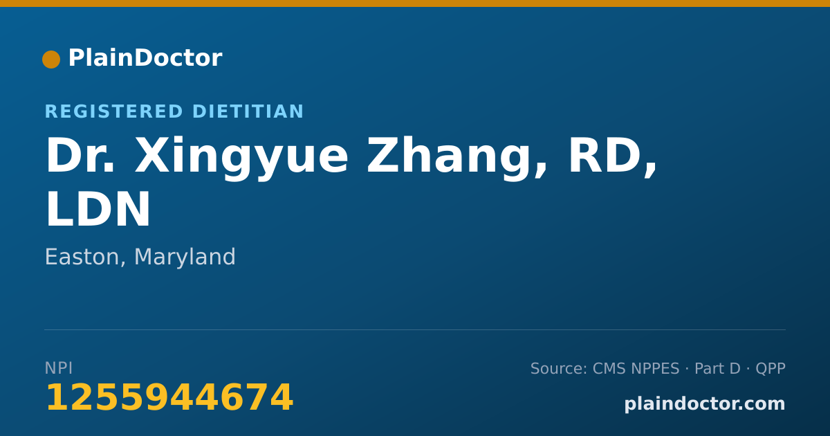 Shareable card for Xingyue Zhang, RD, LDN - Registered Dietitian, Easton, MD