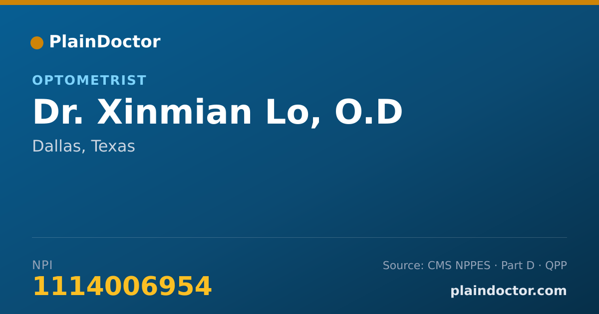 Shareable card for Xinmian Lo, O.D - Optometrist, Dallas, TX