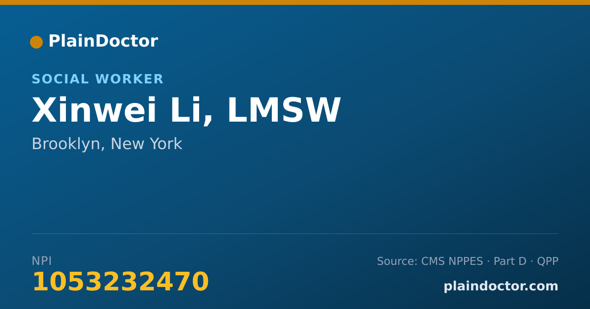 Shareable card for Xinwei Li, LMSW - Social Worker, Brooklyn, NY