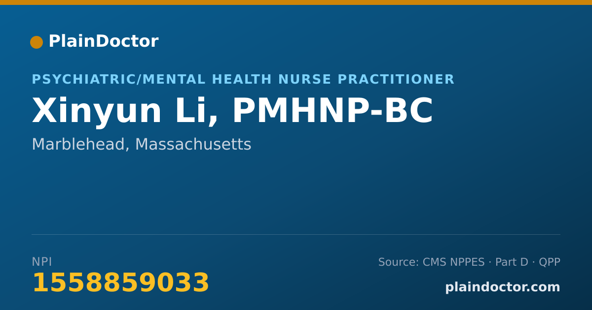 Shareable card for Xinyun Li, PMHNP-BC - Psychiatric/Mental Health Nurse Practitioner, Marblehead, MA