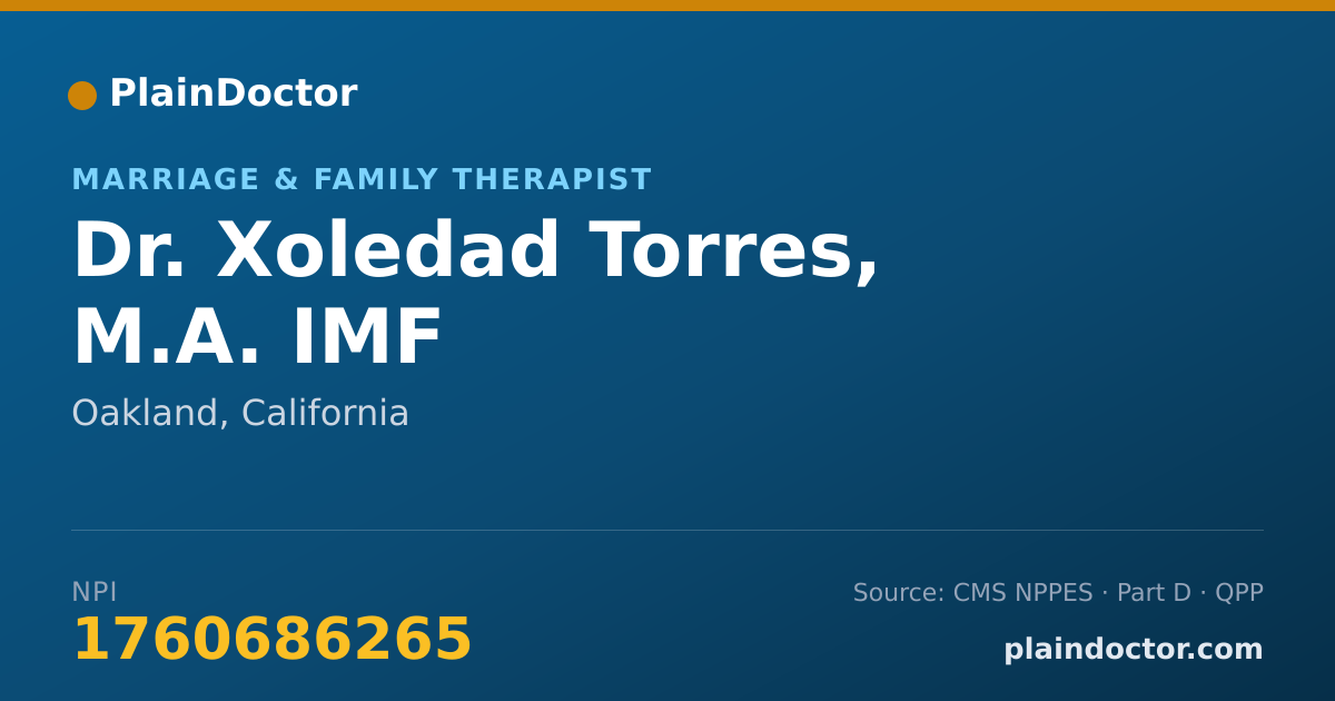 Shareable card for Xoledad Torres, M.A. IMF - Marriage & Family Therapist, Oakland, CA