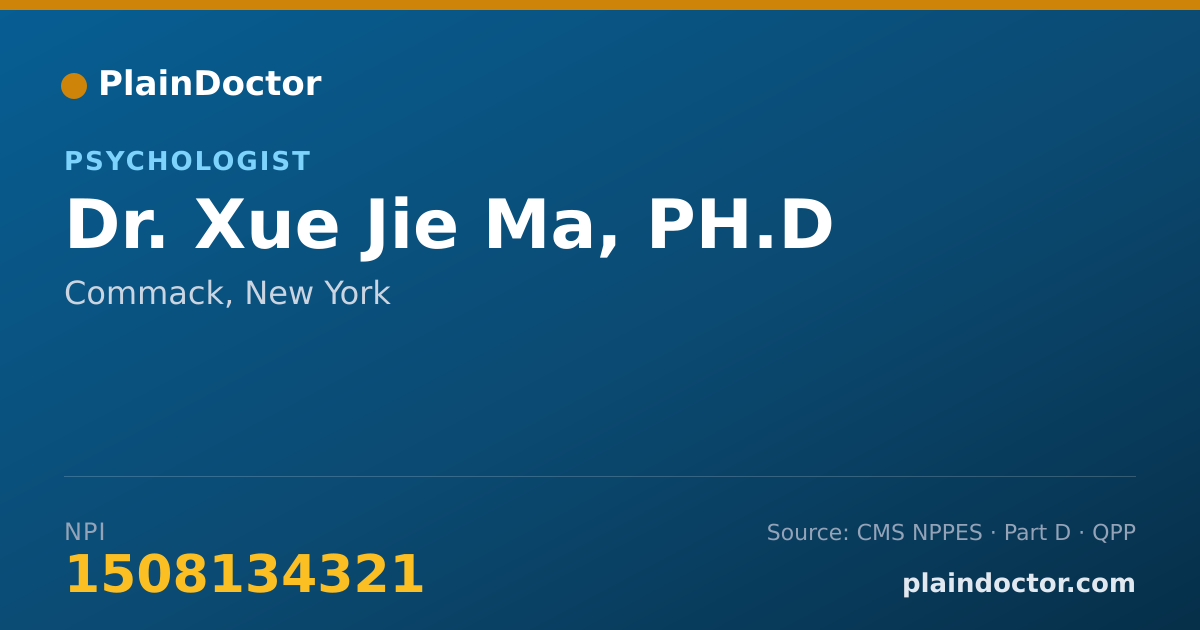 Shareable card for Xue Jie Ma, PH.D - Psychologist, Commack, NY