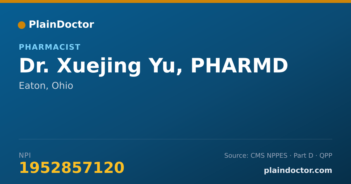 Shareable card for Xuejing Yu, PHARMD - Pharmacist, Eaton, OH