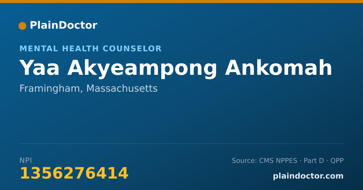 Shareable card for Yaa Akyeampong Ankomah - Mental Health Counselor, Framingham, MA