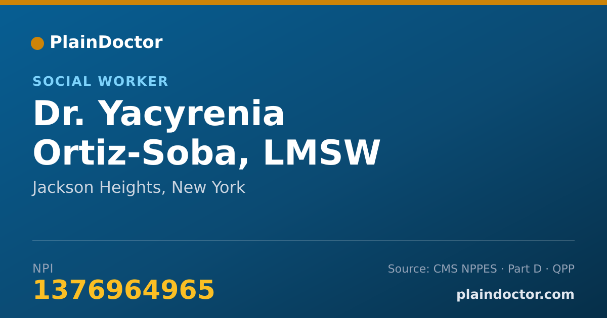 Shareable card for Yacyrenia Ortiz-Soba, LMSW - Social Worker, Jackson Heights, NY