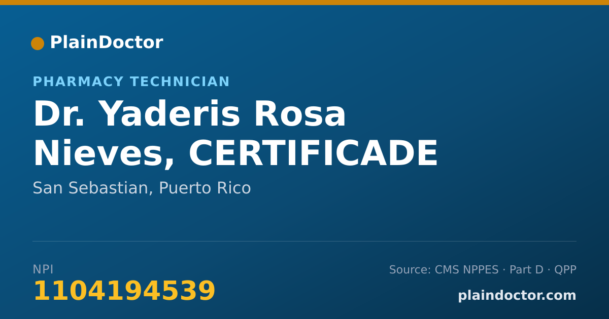 Shareable card for Yaderis Rosa Nieves, CERTIFICADE - Pharmacy Technician, San Sebastian, PR