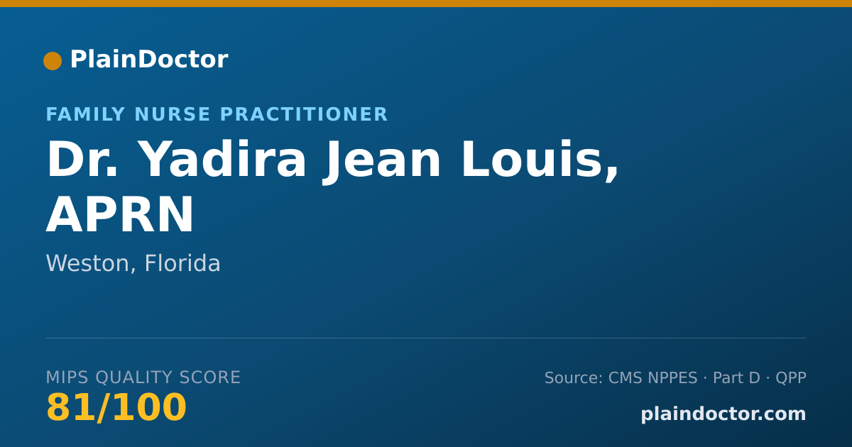 Shareable card for Yadira Jean Louis, APRN - Family Nurse Practitioner, Weston, FL