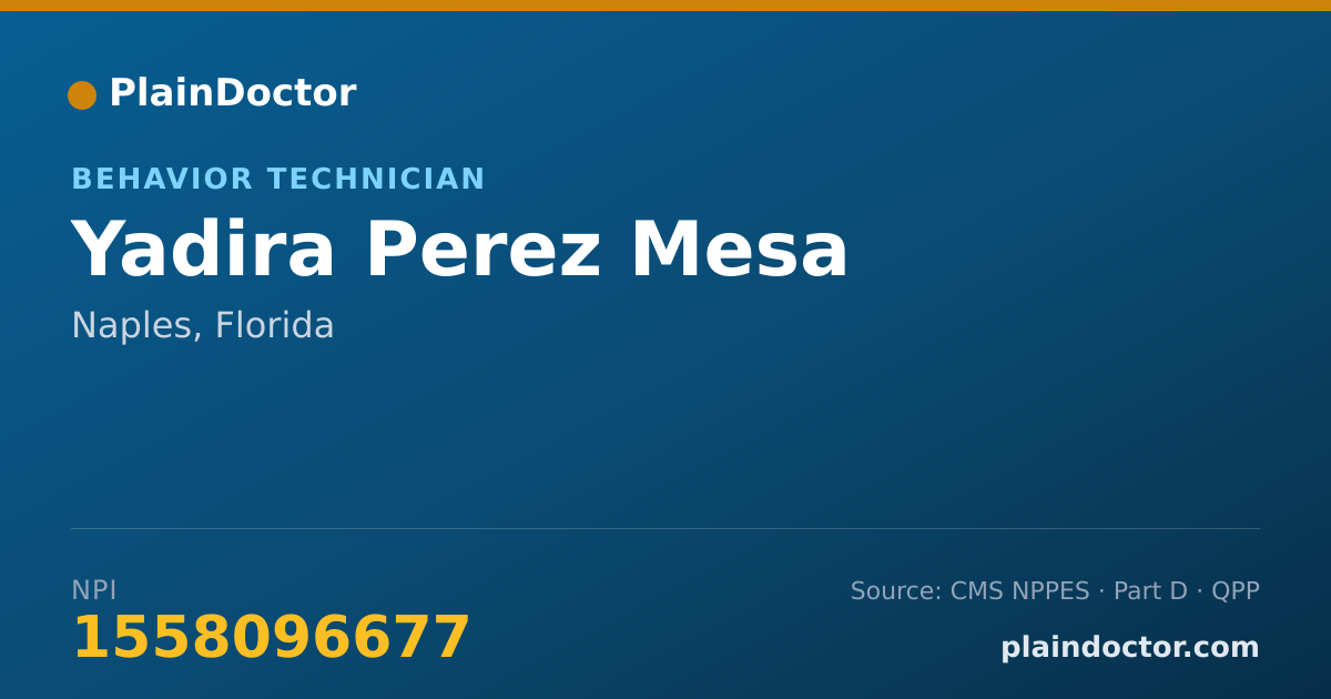 Shareable card for Yadira Perez Mesa - Behavior Technician, Naples, FL