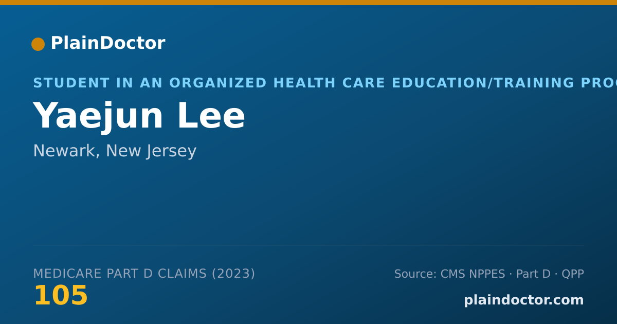 Shareable card for Yaejun Lee - Student in an Organized Health Care Education/Training Program, Newark, NJ