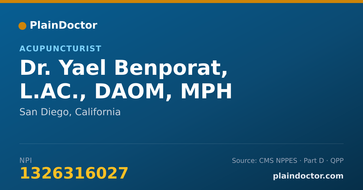 Shareable card for Yael Benporat, L.AC., DAOM, MPH - Acupuncturist, San Diego, CA