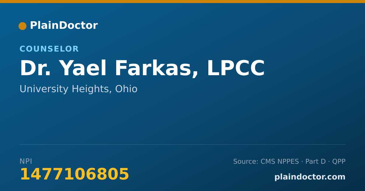 Shareable card for Yael Farkas, LPCC - Counselor, University Heights, OH