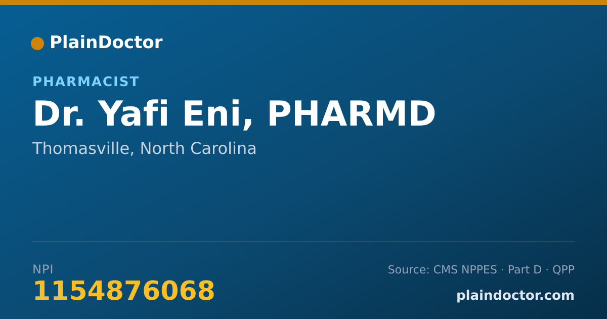 Shareable card for Yafi Eni, PHARMD - Pharmacist, Thomasville, NC